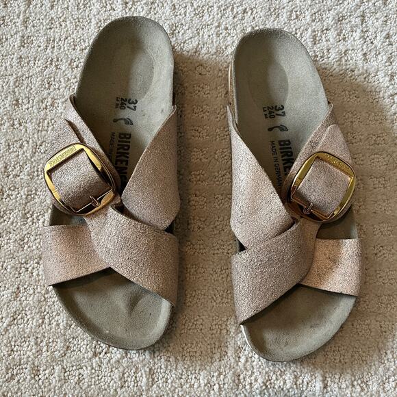 Birkenstock Shoes - Birkenstock Siena Slide Sandal Big Buckle Rose Gold Size 37 / 6
